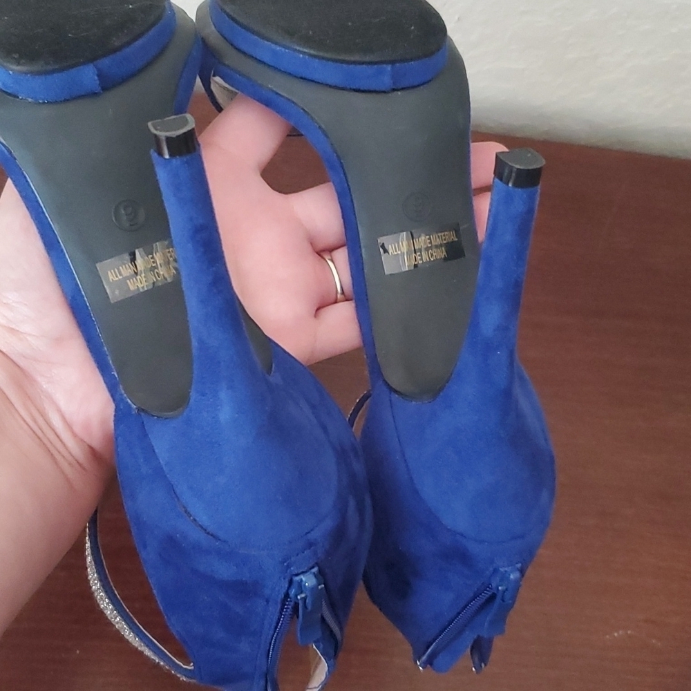 4/$30 Rhinestone cuff stiletto blue suede heels sz 9 ** - Picture 14 of 14